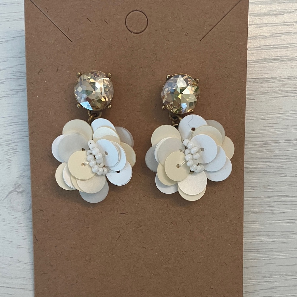 J. Crew Gold and White Floral Earrings